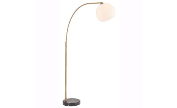 Otto Light Floor Lamp in Matt Antique Brass with Black Marble and Opal Glass