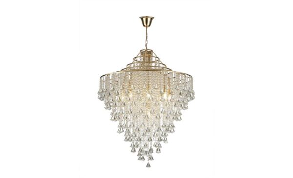 9 Light Pendant Light in French Gold with Crystal