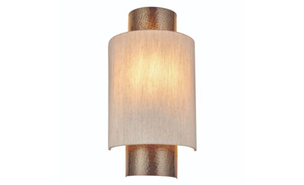 Wall Light in Hammered Bronze with Natural Linen Mix Fabric