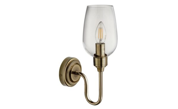 Travessa 1 Light Wall Light Clear Glass Antique Brass Plate